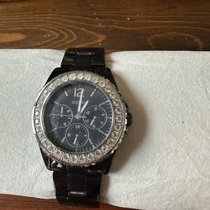 Guess Women's Black Watch with Silver Accents